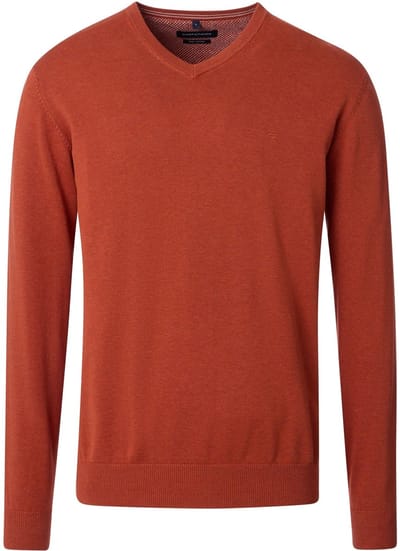 CASAMODA Pullover V-Hals Oranje Brique - Maat M - Heren - Pullovers