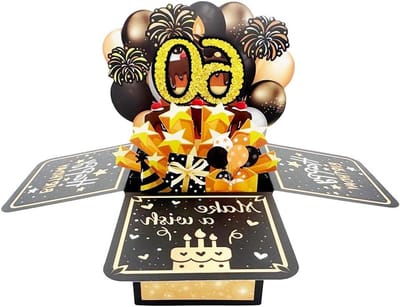 Verjaardagskaart 60 jaar - Wenskaart man - Verjaardag vieren - 3D pop-up ontwerp - 78 x 78 x 18 cm