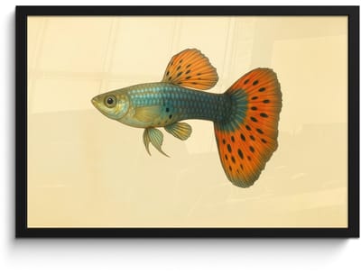 Poster in lijst - Fotolijst 60x40 cm - Posters - Vis - illustratie - Stippen - Oranje - Posterlijst zwart - Decoratie - Wanddecoratie woonkamer - Muurdecoratie slaapkamer