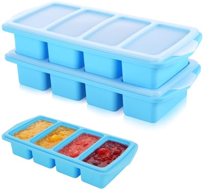 Dailygoods- Vriesbakjes Set van 2 - Siliconen Voedselcontainer - Vaatwasmachinebestendig - Soepvriezercontainer - 1 kop/250 ml - Hemelsblauw - Voedselcontainers