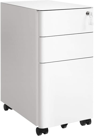 Sierra Archiefkast, Rolcontainer, archiefkast, kantoorkast met wieltjes en slot, voor documenten in DIN A4, legal en briefformaat, hangmap, wit OFC030W01