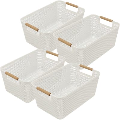 Opbergmand 4-delig 12L - Mandjes Riet – Opbergdoos Kast en Keukenkast Organizer | Opbergdozen Kinderkamer | Kledingkast en Kleerkast Organizer