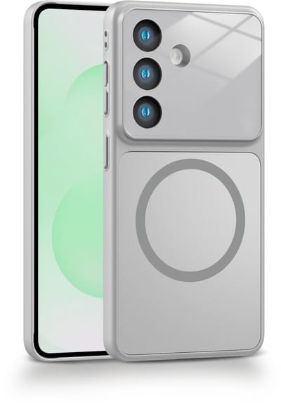 Casemania Hoesje Geschikt voor Samsung Galaxy A37 - Zilver - Luxe Matte-Feel Siliconen Back Cover - Geschikt voor MagSafe - Ingebouwde Lens Bescherming - Magnetische Telefoonhoesje