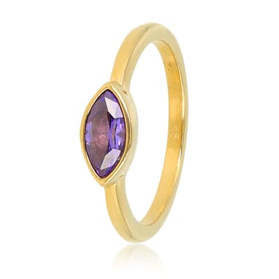 My Bendel - Goudkleurige Ring met Violet Glassteen - Goudkleurige Ring - Paarse Glassteen - Vintage Uitstraling - met Luxe Cadeauverpakking | Sieraden Voor Dames | Maat 16.00 Mm / Maat 50