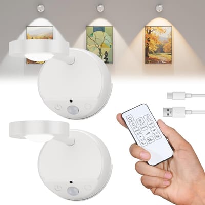 Wandlampen Set van 2 - Oplaadbare Batterijgevoede Foto Lights met Timer en Afstandsbediening voor Dartborden en Galerijen