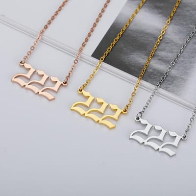 Colliers Numéros d'Ange Pour Femmes 111 222 333 555 666 777 888 999 444 Collier Diable Pendentif en Acier Inoxydable Hommes Bff Bijoux Gothiques Gold Color gray