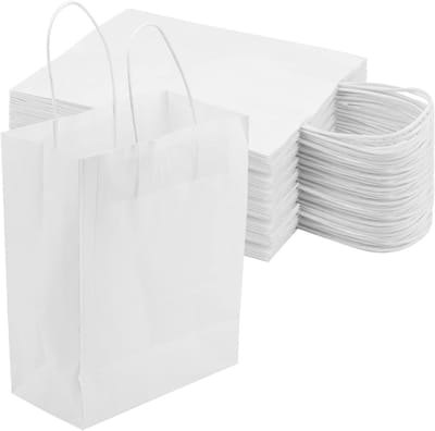 50 Stuks 21x11x27cm Witte Papieren Cadeautassen met Handvatten voor Verpakking, Feestjes en Winkelen