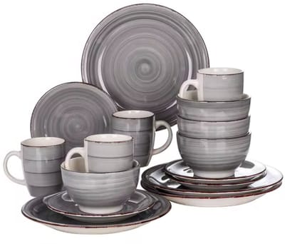 Grandiose Bordenset – 4 persoons – 16 delig – Grijs Keramisch – Serviesset – Breakfast Plates
