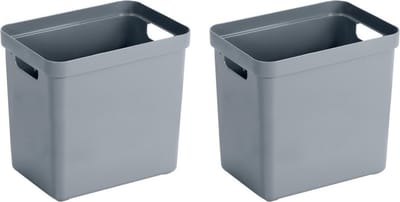 Sunware Opbergbox Sigma - 2x - kunststof - grijs - 25 liter - Opbergbakken/opbergers - 35 x 25 x 36 cm