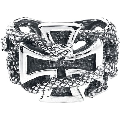 etNox hard and heavy Ring - Eiserne Kreuz mit Schlangen - voor Mannen - zilverkleurig