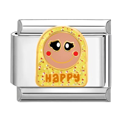Quiges - Schakel - Bedel - 9mm - charms - Vrolijke smiley - Geschikt voor - armband - Schakelarmband - italy bedels armband