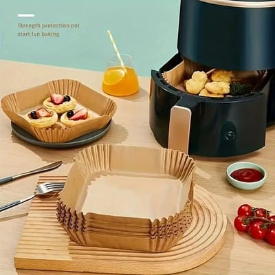 MGM Trading - 50 stuks antiaanbak Airfryer-liners - Vierkante papieren liners voor gezonder koken - Ideaal voor bakken, braden en koken in de magnetron - Eenvoudig schoon te maken, gebruik in hotels/commercieel