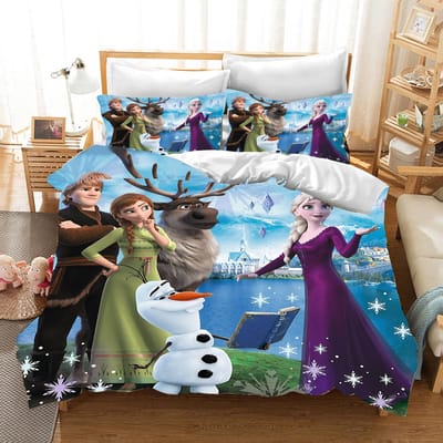 Kinder Frozen Prinses Beddengoed Set Elsa Beer Dekbedovertrek Queen met Kussensloop 3D Kinder Beddengoed Set AU Double(180*210cm)3pcs