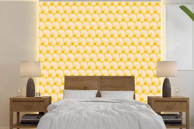 Behang - Fotobehang Art Deco - Design - Schelp - Geel - Breedte 240 cm x hoogte 240 cm