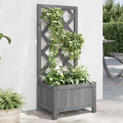 vidaXL Plantenbak met latwerk 40x30x90 cm massief vurenhout grijs
