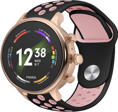 Strap-it Ademende Siliconen sport band 18mm - geschikt voor Fossil Gen 5e - 42mm / Gen 6 - 42mm - Huawei Watch GT 4 - 41mm - Watch GT 5 - 41mm / GT 5 Pro - 42mm - Withings ScanWatch 2 - 38mm / ScanWatch Light / Steel HR - 36mm - zwart/roze