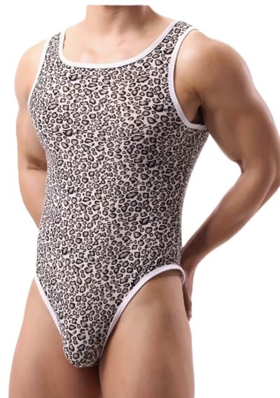 BamBella ® - Lingerie pak -Onesize - body suit - Heren- Maat Onesize Erotische panterprint jumpsuit Man Zwart rollenspel kleding valentijn voor mannen