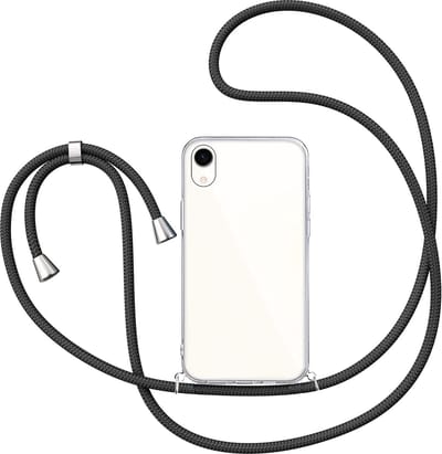Hoesje met Koord geschikt voor Samsung Galaxy A03 Core - Back Cover Siliconen Case Transparant Hoes Zwart