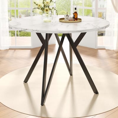 Eettafel Rond - Keukentafel Woonkamertafel - Gezellig Tafelen - Marmerlook MDF Blad - 100x100x76 cm - Zwart