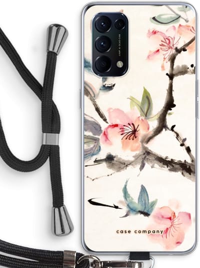 Case Company® - Hoesje met koord geschikt voor Oppo Find X3 Lite hoesje met Koord - Japanse bloemen - Telefoonhoesje met Zwart Koord - Bescherming aan alle Kanten en Over de Schermrand