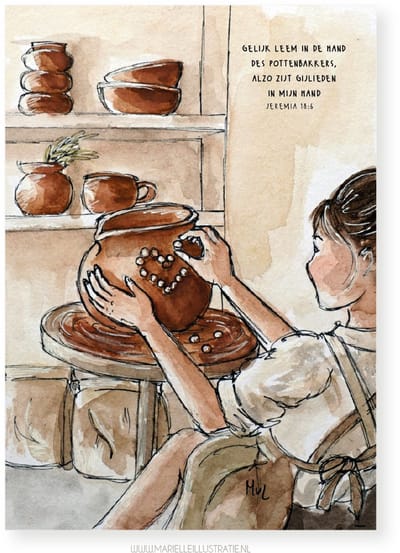 269.1 Gelijk leem in de hand des pottenbakkers, alzo zijt gijlieden in Mijn hand, Jeremia 18:6,10x15cm