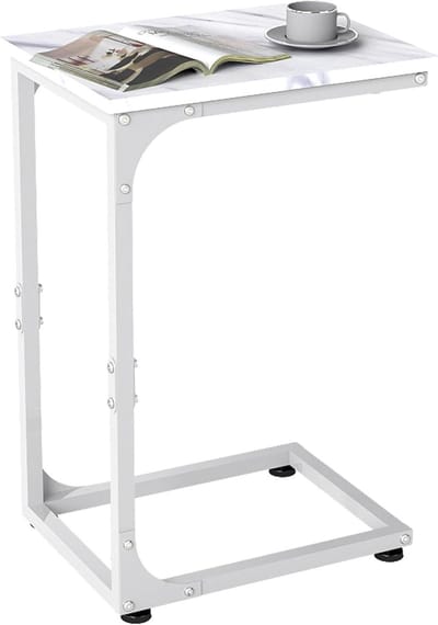 C-vormige bijzettafel - Slablad tafel - Snack en laptop - Schuift onder bank - 24 inch hoogte - Marmerlook blad
