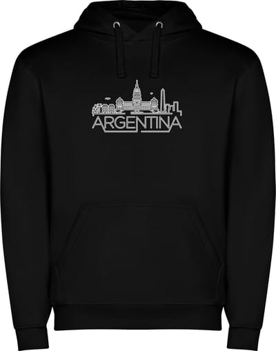 Zwarte unisex hoodie met “ Kleurrijke Sky Line Argentia - Argentinie – Vakantiegevoel – Strak – Modern “ Print Full Color Color merk Roly maat S