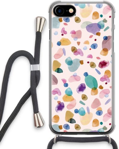 Case Company® - Hoesje met koord geschikt voor iPhone SE 2020 hoesje met Koord - Terrazzo Memphis - Telefoonhoesje met Zwart Koord - Bescherming aan alle Kanten en Over de Schermrand