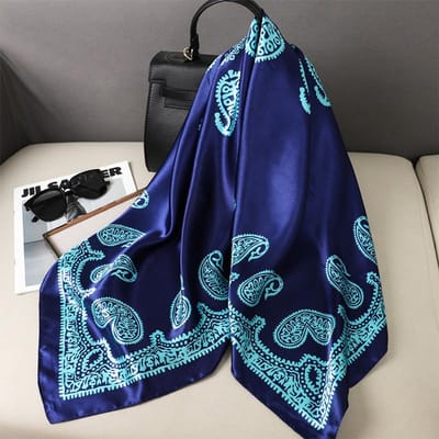 90x90cm Vierkante Sjaal Voor Dames Hoofddoeken En Sjaals Luxe Print Nek Sjaals Hijab Bandana 90X90CM blue
