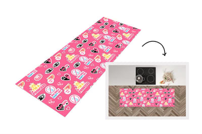 Keukenloper - Loper keuken - Meisjes - Roze - Prinses - Patroon - 150x50 cm - Keukenloper vinyl
