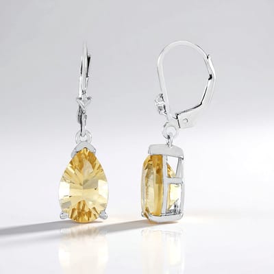 Cavill - 925 Sterling Zilveren Oorbellen - Braziliaanse Citrien 5,676 ct - Druppelvormige Edelsteen - Elegante Oorbellen Dames - Platina Geplateerd