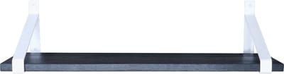 GoudmetHout® Wandplank Industrieel - 200 x 25 cm Muurplank - Zwart Eiken Hout - Decoratie Wandrek & Boekenrek - Hangplank Keuken - Wall Shelf + 2 Mat Witte Plankdragers van Staal