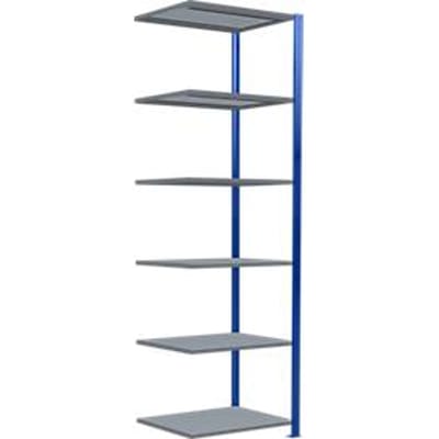 Schulte Lagertechnik MultiPlus250 rekkensysteem zonder schroeven, aanbouwrek, 6 legborden, dwarsverbindingen, B 750 x D 600 x H 2500 mm, gentiaanblauw RAL 5010
