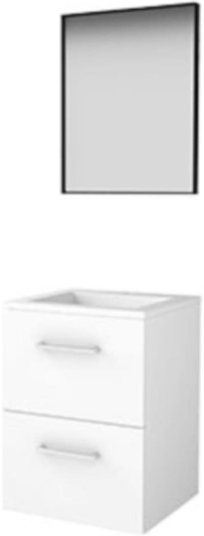 Basic-Line Framed 46 Badkamermeubelset - 50 x 46 cm - Met Grepen - 2 Lades - Acryl Wastafel - 1 Kraangat - Spiegel met Zwart Aluminium Frame - Ice White