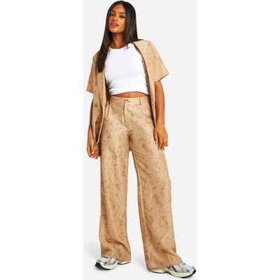 boohoo Dames Tie Dye Getextureerde Broek met Wijde Pijp | Steen | Maat: 34