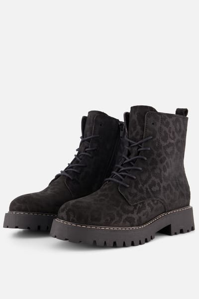 Cellini Leopard Veterboots zwart Suede - Maat 37