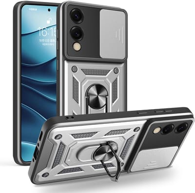 MobyDefend Hoesje - Geschikt voor Samsung Galaxy S25 Edge - Pantsercase Met Draaibare Ring - Zilvergrijs
