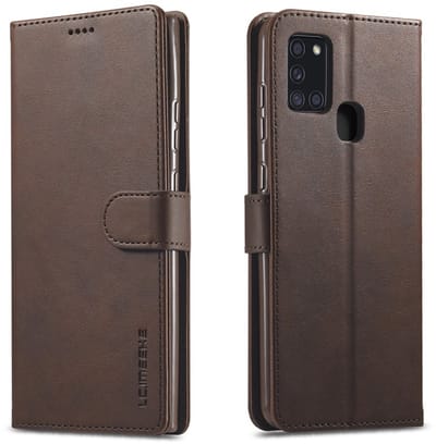 LC.IMEEKE Hoesje - Geschikt voor Samsung Galaxy A21s Hoesje - LC.IMEEKE Luxe Book Case - Donkerbruin