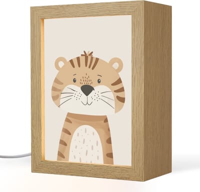 Nachtlampje 15x20 cm - Kinder lampje - Tijger - Wilde dieren - Pastel - Tafellamp kinderkamer - Slaapkamer lamp - Bedlamp kinderen - Kinderlampje stopcontact - Wandlamp babykamer - Nachtlampjes