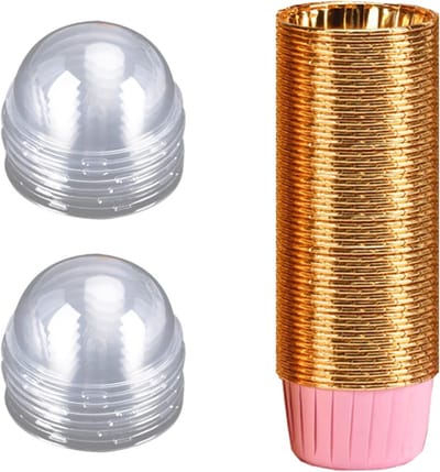 50 Stuks Aluminium Folie Cupcake Mallen, Papieren Muffin Bakvormen met Deksel voor Feestjes en Verjaardagen