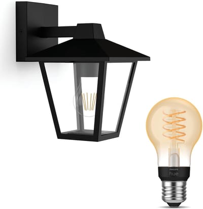 Philips Hue Kinno Wandlamp voor Buiten Down (Zwart) - Buitenlamp - E27 - Warmwit Licht - Hue White Filament