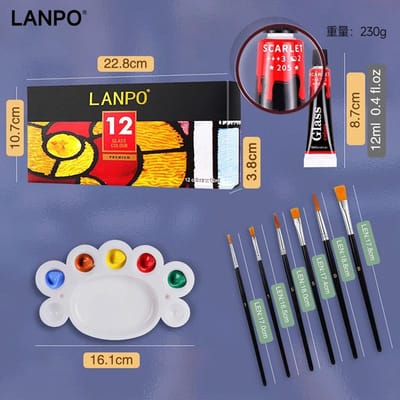 LANPO Acrylverf Glas/Textiel Pigmenten Set 12/60ml 12/24/36 Kleuren Tubes Kunstenaar Tekenen Stof Olie water Verf Kunstbenodigdheden black