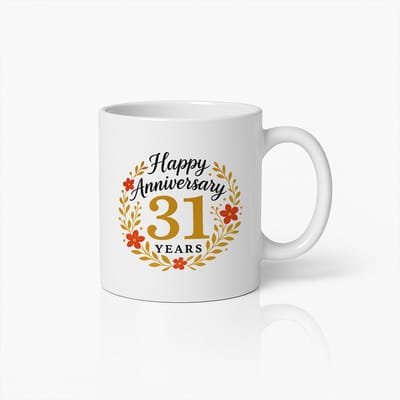 Elegante Gelukkige 31ste Jubileum Mok 330ml – Bloemenkrans Ontwerp – Perfect Cadeau voor het Vieren van 31 Jaar Samen