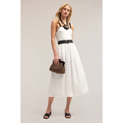 Motivi Dual Fabric Dress With Circle Skirt White Size: L | Midi Dresses Outlet | Dames | Wit