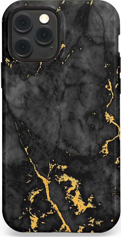 Casetastic hoesje geschikt voor Apple iPhone 12 / Apple iPhone 12 Pro - MagSafe - Dubbellaagse bescherming - Zwarte Marmer Goud - Fashion Case - Zwart Goud