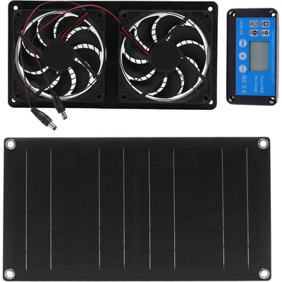 6 Inch Dubbele Afzuigventilatoren 20W Op Zonnepaneel Werking Ventilator met Tijdschakelaar black