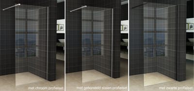 Wiesbaden Slim - Inloopdouche / Douchewand - 50x200 - Helder Glas - Antikalk - 8mm Veiligheidsglas - Excl. Stabilisatiestang en Profielset