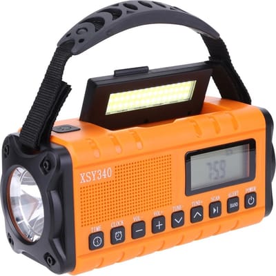 RM Store® - Multifunctionele Noodradio - Emergency Radio - Survival Noodpakket - Powerbank - Aangedreven Zaklamp - Outdoor - Oranje - 18 x 7 x 10 cm.