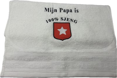 Vaderdag, verjaardag handdoek geborduurd 100% Sjeng logo Maastricht-gepersonaliseerd