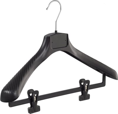 De Kledinghanger Gigant - Mantelhanger - Kostuumhanger - Jassenhanger - Volwassenen - FG42 - 50 Stuks - Kunststof - Zwart - Gebogen Model - Schouderverbreding 6 cm - Anti-slip Knijpers - 42 cm - Kledinghanger - Kleerhanger - FG-Serie (FG42/BC_00/50)